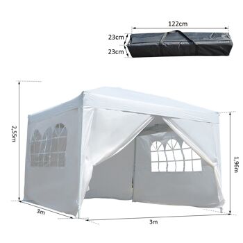 Tonnelle barnum tente de réception pliante 3 x 3 x 2,55 m avec fenêtres + sac de transport blanc 3