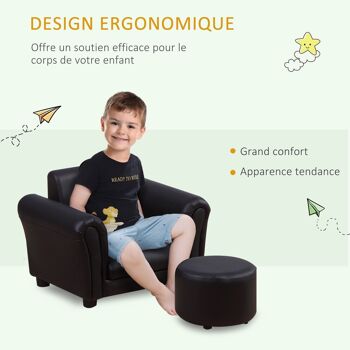 Ensemble fauteuil et pouf enfant style contemporain structure bois revêtement synthétique PVC 2