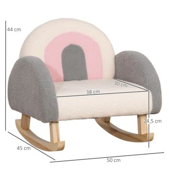 Fauteuil enfant lounge à bascule - dossier incliné, accoudoirs - revêtement effet peau de mouton polyester - bois eucalyptus beige rose gris 3