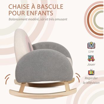 Fauteuil enfant lounge à bascule - dossier incliné, accoudoirs - revêtement effet peau de mouton polyester - bois eucalyptus beige rose gris 5