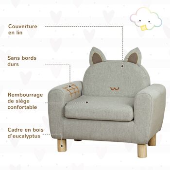 Fauteuil enfant design scandinave chat accoudoirs assise dossier garnissage mousse haute densité piètement bois eucalyptus tissu gris 5