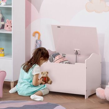 HOMCOM HOMCOM Coffre malle de rangement coffre à jouets dim. 60L x 40l x 48H cm vérin pneumatique MDF rose 2