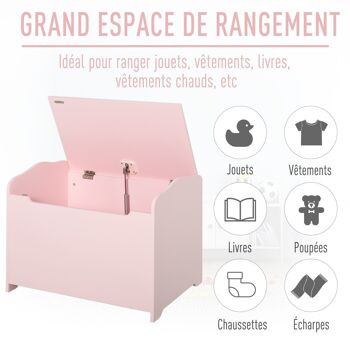 HOMCOM HOMCOM Coffre malle de rangement coffre à jouets dim. 60L x 40l x 48H cm vérin pneumatique MDF rose 5