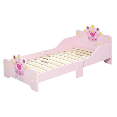 Kinderbett – Kinderbett im Prinzessinnen-Design mit Kronenmotiv – inklusive Lattenrost – rosa Sperrholz-MDF