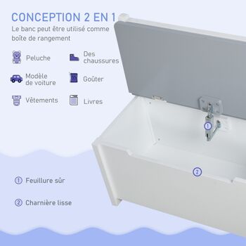 Ensemble de table et chaises enfant - set de 4 pièces - table, 2 chaises, banc coffre 2 en 1 - MDF pin blanc gris 4
