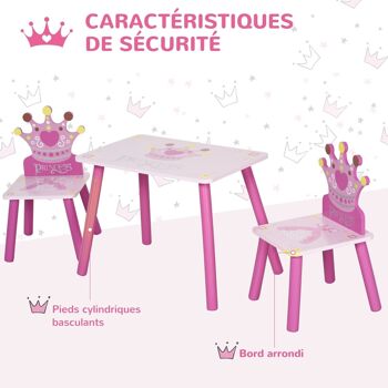 HOMCOM Ensemble table et chaises enfant design princesse motif couronne bois pin MDF rose 5