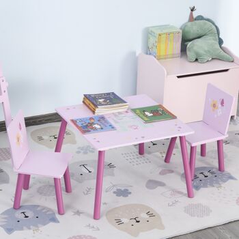 Ensemble table et chaises enfant design princesse motif château bois pin MDF rose 2