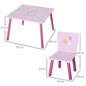 Ensemble table et chaises enfant design princesse motif château bois pin MDF rose 3