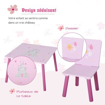 Ensemble table et chaises enfant design princesse motif château bois pin MDF rose 5