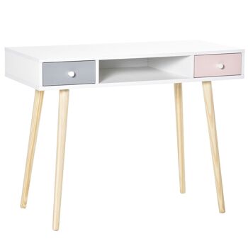 HOMCOM Bureau enfant style scandinave avec tiroir et compartiment de rangement 100L x 48l x 76,5H cm MDF et pin blanc gris et rose 1