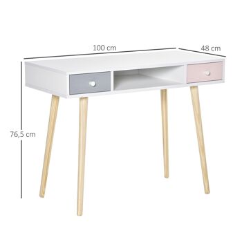 HOMCOM Bureau enfant style scandinave avec tiroir et compartiment de rangement 100L x 48l x 76,5H cm MDF et pin blanc gris et rose 3