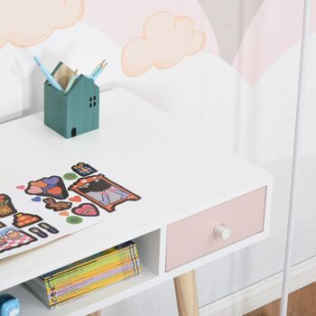 HOMCOM Bureau enfant style scandinave avec tiroir et compartiment de rangement 100L x 48l x 76,5H cm MDF et pin blanc gris et rose 4