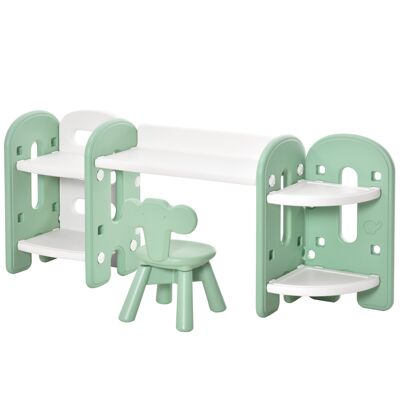 HOMCOM Set scrivania, sedia e libreria per bambini con 4 ripiani - ripiano regolabile in altezza - HDPE verde acqua bianco