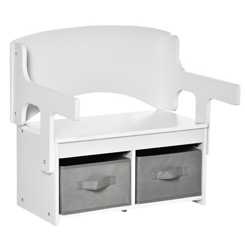 Banc bureau tiroirs 3 en 1 pour enfant - accoudoirs dossier relevable - MDF non tissé blanc gris