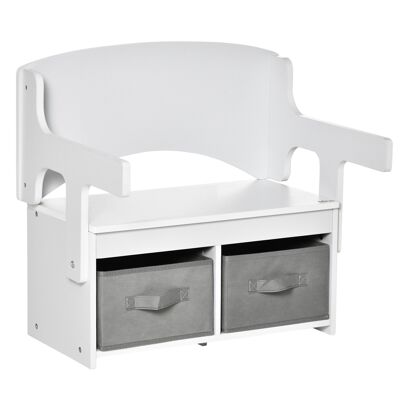 Banco de escritorio con cajones 3 en 1 para niños - reposabrazos con respaldo ajustable - MDF no tejido blanco gris