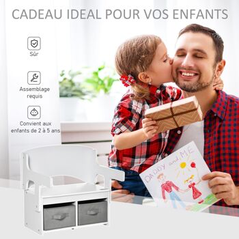 Banc bureau tiroirs 3 en 1 pour enfant - accoudoirs dossier relevable - MDF non tissé blanc gris 4