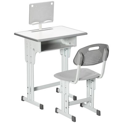 Bureau enfant avec chaise - ensemble bureau et chaise réglable - support de lecture, case - gris blanc