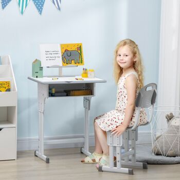 Bureau enfant avec chaise - ensemble bureau et chaise réglable - support de lecture, case - gris blanc 2