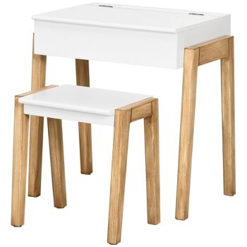 Bureau enfant style scandinave - ensemble bureau et tabouret - case de rangement - MDF blanc aspect bois clair 1