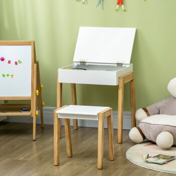 Bureau enfant style scandinave - ensemble bureau et tabouret - case de rangement - MDF blanc aspect bois clair 2