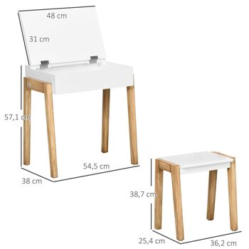 Bureau enfant style scandinave - ensemble bureau et tabouret - case de rangement - MDF blanc aspect bois clair 3