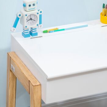 Bureau enfant style scandinave - ensemble bureau et tabouret - case de rangement - MDF blanc aspect bois clair 5