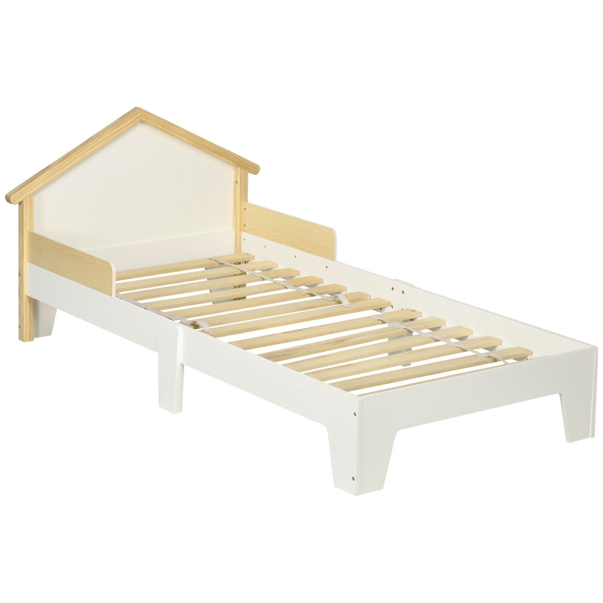 Cama infantil Home design dim.90 x 190 cm - estructura de cama con cabecero y somier incluidos - madera de pino MDF blanco con aspecto de madera clara