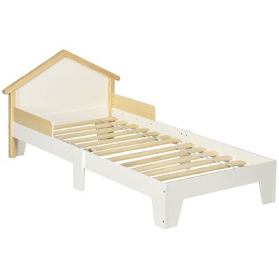 Lettino per bambini Home design dim.90 x 190 cm - struttura letto con testiera e rete a doghe incluse - legno di pino MDF bianco effetto legno chiaro