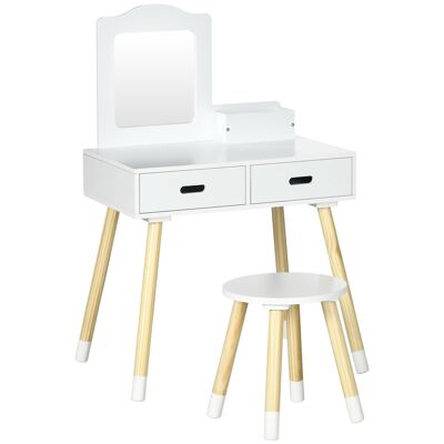 Scandinavian design children's dressing table - stool included - 2 drawers, niche, mirror - white MDF pine wood