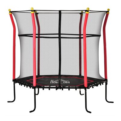 Trampoline enfant Ø 1,60 × 1,63H m filet de sécurité porte zipée couvre-ressorts 6 poteaux rembourrés inclus rouge