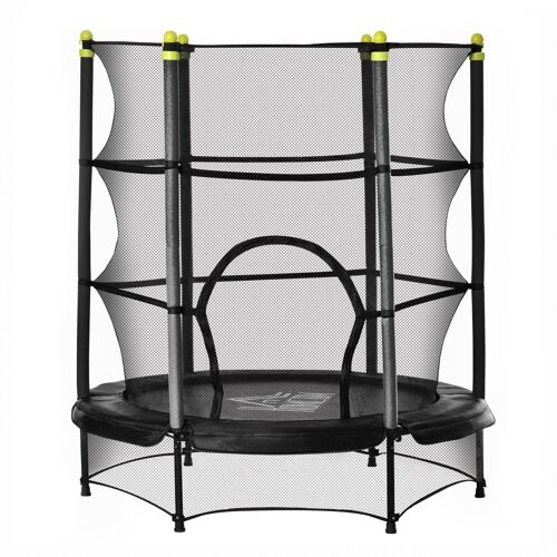 Trampoline enfant Ø 1,40 × 1,60H m filet de sécurité porte zipée couvre-ressorts 6 poteaux rembourrés inclus noir