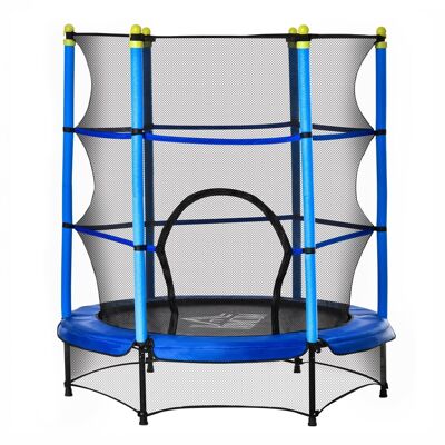 Trampoline enfant Ø 1,40 × 1,60H m filet de sécurité porte zipée couvre-ressorts 6 poteaux rembourrés inclus bleu