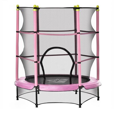 Trampoline enfant Ø 1,40 × 1,60H m filet de sécurité porte zipée couvre-ressorts 6 poteaux rembourrés inclus rose