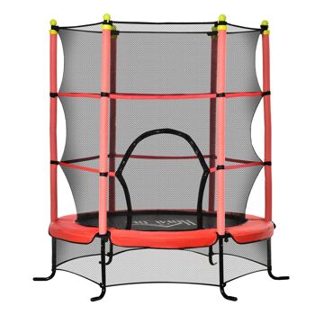 Trampoline enfant Ø 1,63 × 1,63H m filet de sécurité porte zipée couvre-ressorts 6 poteaux rembourrés inclus rouge 1