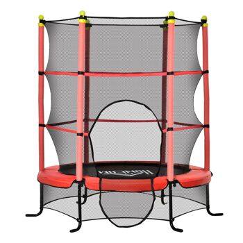 Trampoline enfant Ø 1,63 × 1,63H m filet de sécurité porte zipée couvre-ressorts 6 poteaux rembourrés inclus rouge 2