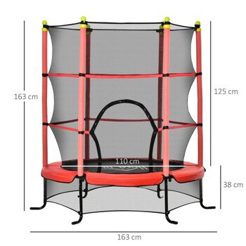 Trampoline enfant Ø 1,63 × 1,63H m filet de sécurité porte zipée couvre-ressorts 6 poteaux rembourrés inclus rouge 3