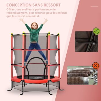 Trampoline enfant Ø 1,63 × 1,63H m filet de sécurité porte zipée couvre-ressorts 6 poteaux rembourrés inclus rouge 4