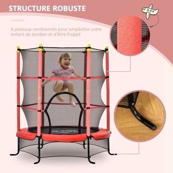 Trampoline enfant Ø 1,63 × 1,63H m filet de sécurité porte zipée couvre-ressorts 6 poteaux rembourrés inclus rouge 5