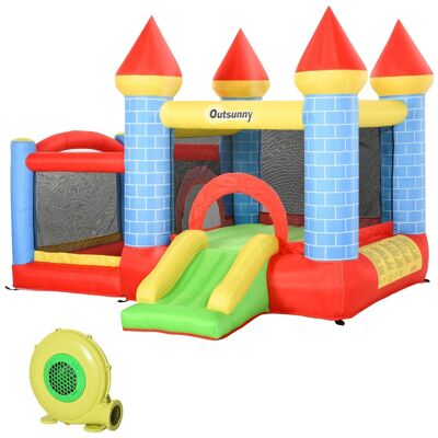 Castello gonfiabile per bambini - scivolo, trampolino, piscina, cestino - pompa ad aria, borsa per il trasporto inclusa - dimensioni 2,8L x 2,6L x 2,1H m - poliestere multicolore