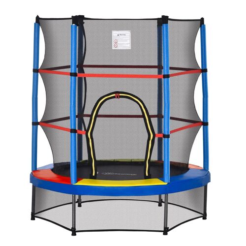 Trampoline enfant Ø 1,40 × 1,60H m filet de sécurité porte zipée couvre-ressorts 6 poteaux rembourrés inclus