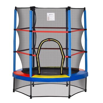 Trampoline enfant Ø 1,40 × 1,60H m filet de sécurité porte zipée couvre-ressorts 6 poteaux rembourrés inclus 1