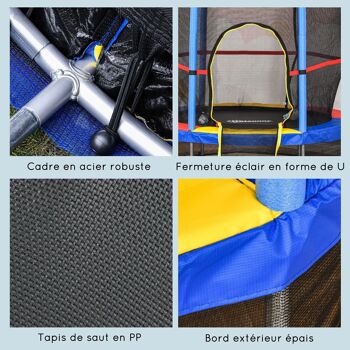 Trampoline enfant Ø 1,40 × 1,60H m filet de sécurité porte zipée couvre-ressorts 6 poteaux rembourrés inclus 4