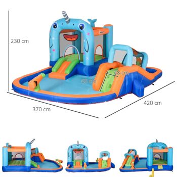 Château gonflable enfant - trampoline, toboggans, piscine, mur d'escalade, panier, pistolets eau, gonfleur, sac transport - polyester multicolore 3