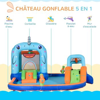 Château gonflable enfant - trampoline, toboggans, piscine, mur d'escalade, panier, pistolets eau, gonfleur, sac transport - polyester multicolore 4