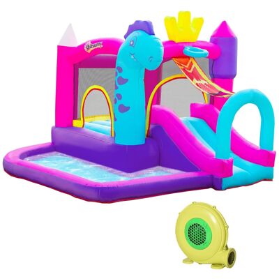 Castello gonfiabile per bambini - scivolo, trampolino, piscina, cestino - gonfiatore, borsa per il trasporto inclusa - dimensioni 3L x 2,7L x 2H m - Oxford multicolore