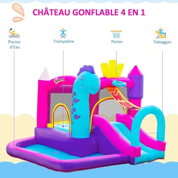 Château gonflable enfant - toboggan, trampoline, piscine, panier - gonfleur, sac de transport inclus - dim. 3L x 2,7l x 2H m - Oxford multicolore 3