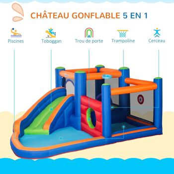 Château gonflable enfant - toboggan, trampoline, piscine - gonfleur, sac de transport inclus - dim. 3,8L x 3,4l x 1,7H m - polyester multicolore 4