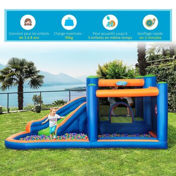 Château gonflable enfant - toboggan, trampoline, piscine - gonfleur, sac de transport inclus - dim. 3,8L x 3,4l x 1,7H m - polyester multicolore 5