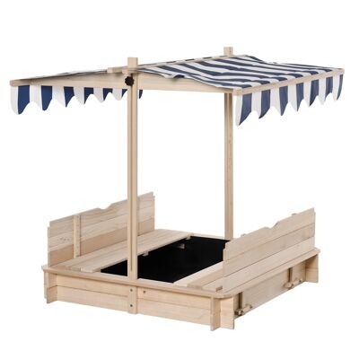 Square wooden sandpit for children dim. 106L x 106L cm with benches and cover - adjustable canopy
