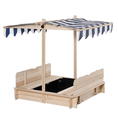 Bac à sable carré en bois pour enfant dim. 106L x 106l cm avec bancs et couvercle - auvent réglable